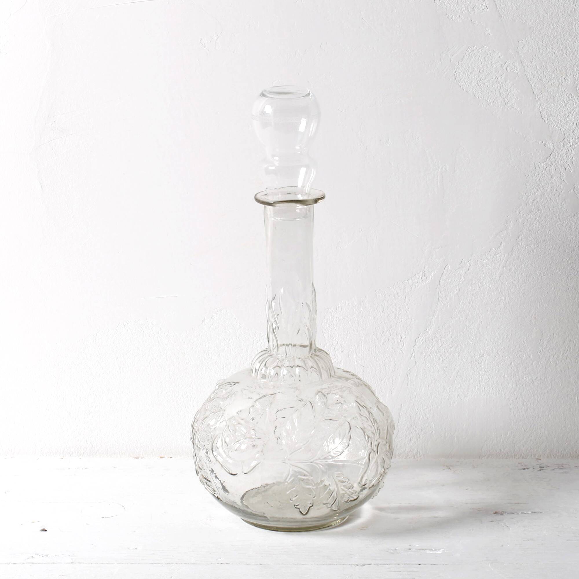 Carafe à vin en verre à motifs de roses, Empoli, Italie, années 1950