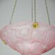 Pink Art Deco top quality pendant light with floral decorations, signed Degué