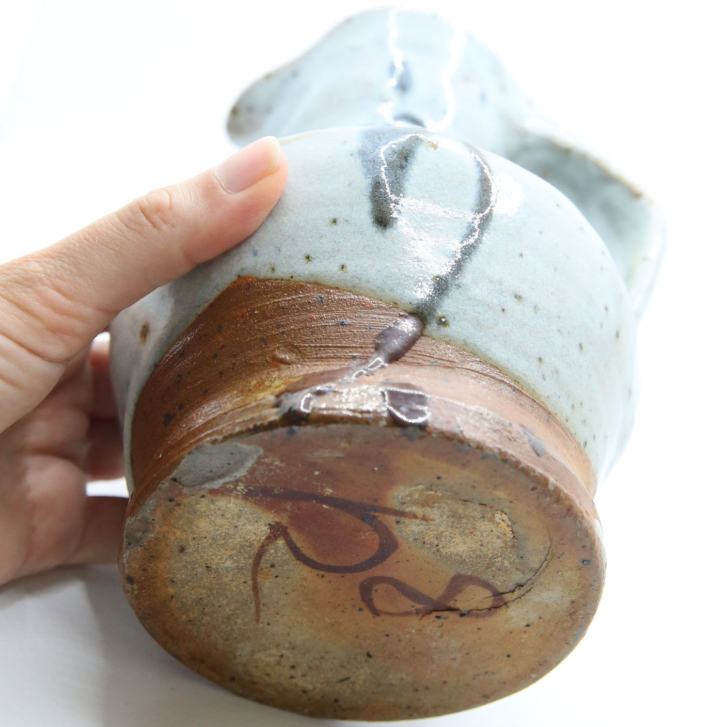Enamelled sandstone pitcher with blue shades by Anne Kjaersgaard, La Borne