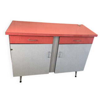 Buffet en Formica rouge et gris vintage