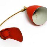 Rare Cosack Mid Century table lamp with red fine wrinkle finish and brass n