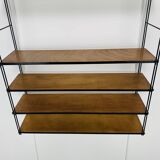 60s wall-mounted string shelf, wood and metal