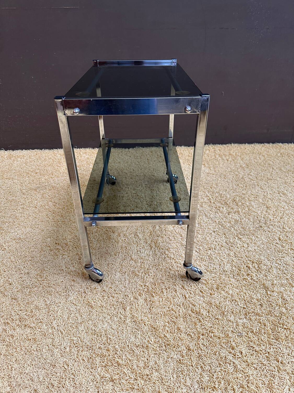 Metal and smoked glass dessert table