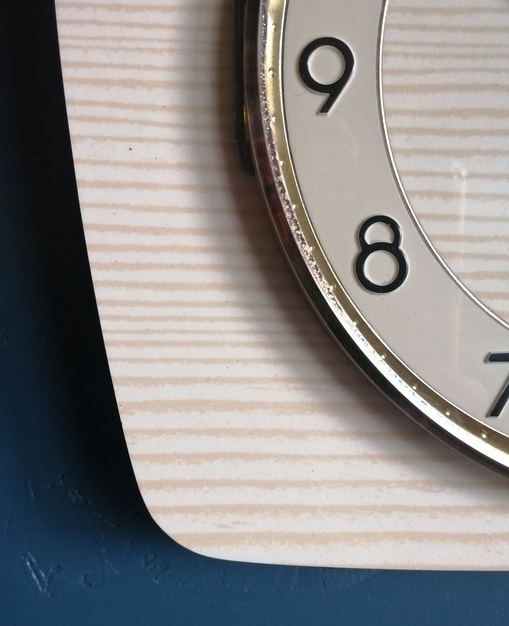 Vintage clock formica silent rectangular wall clock "Kienzle gilded wood"