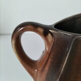 Vintage Belgian ceramic sculptural pitcher in chocolate brown.