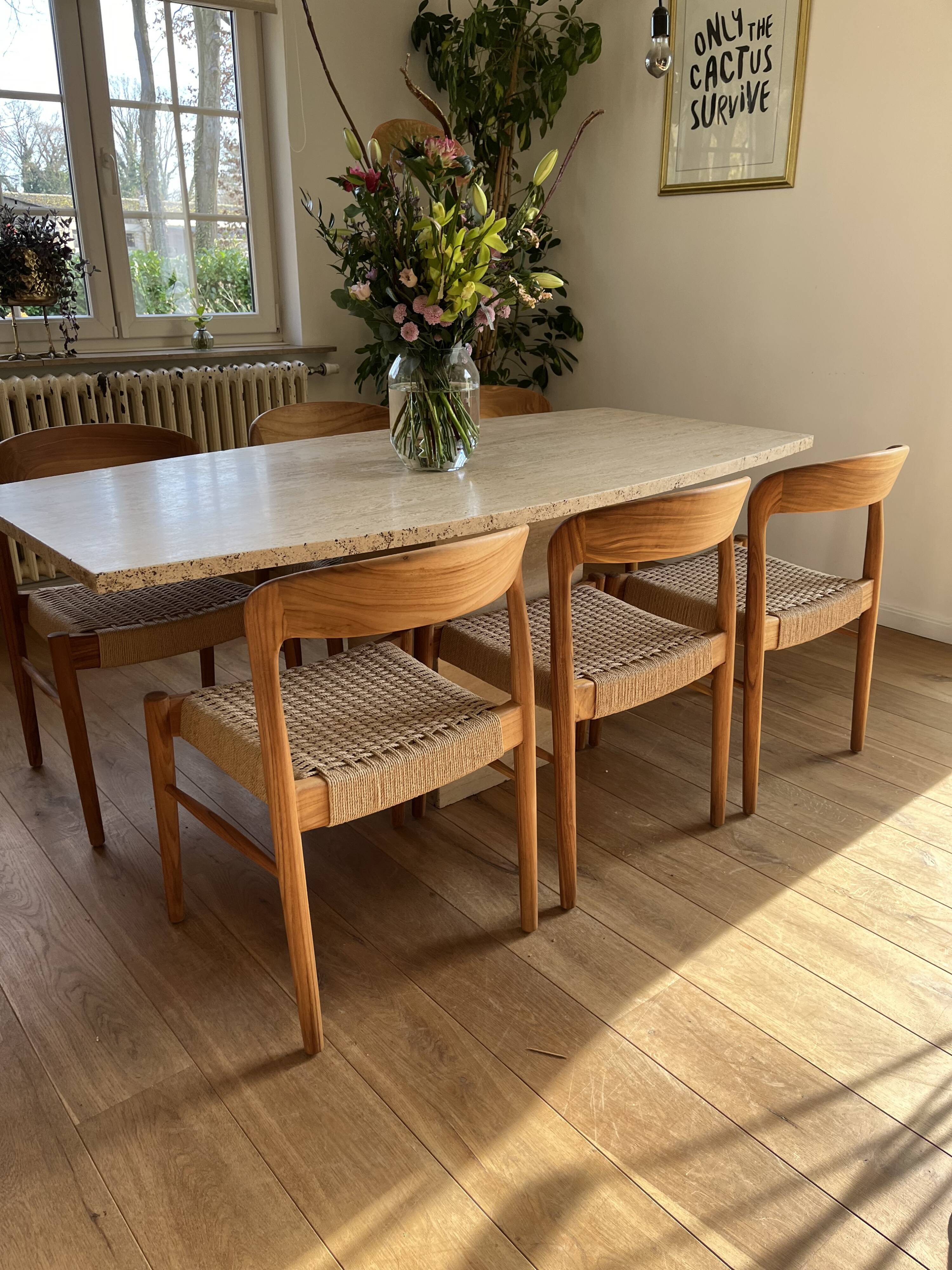6 teak and rope bistro chairs