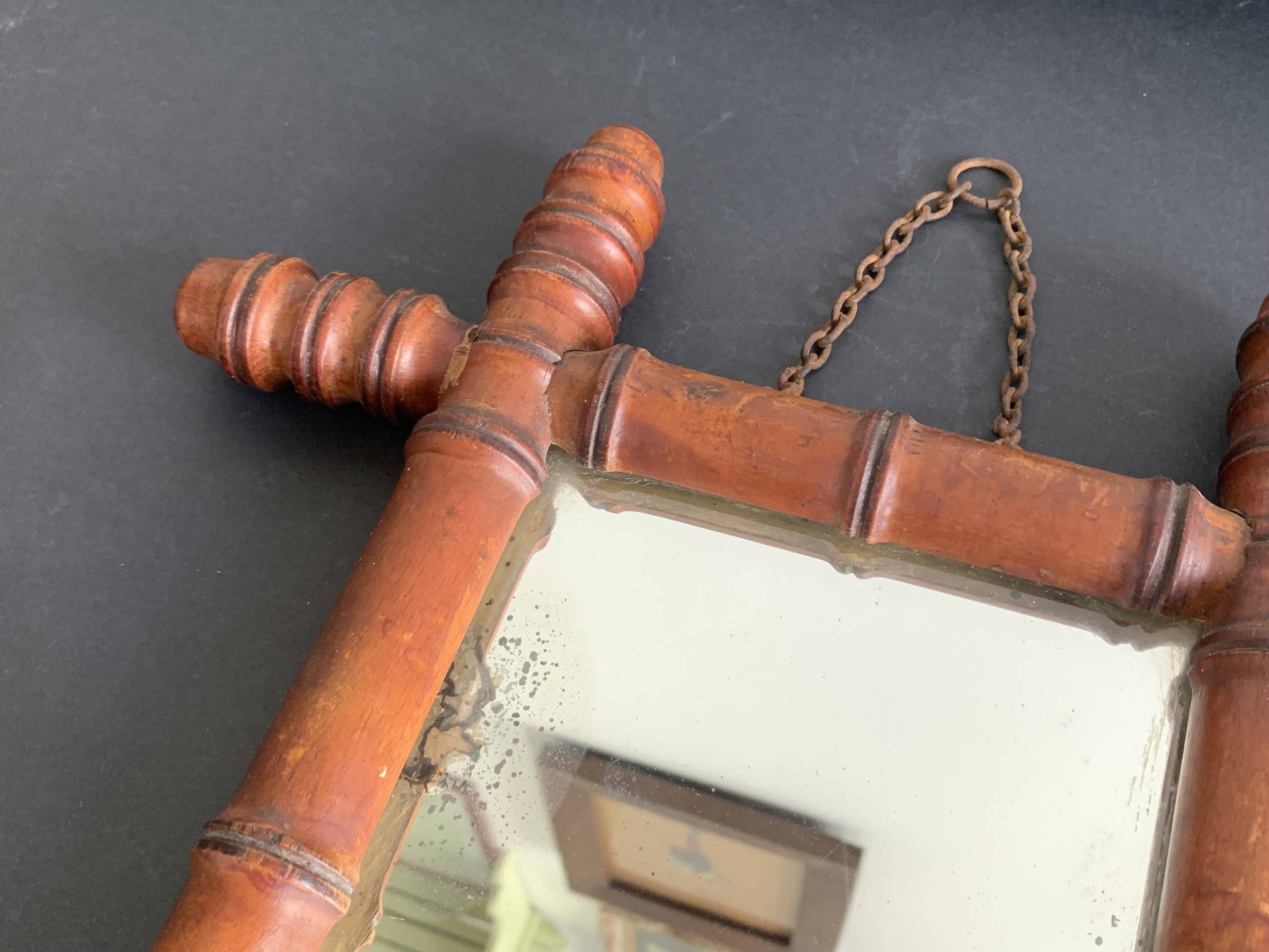 Late 19th century bamboo-style turned wooden mirror