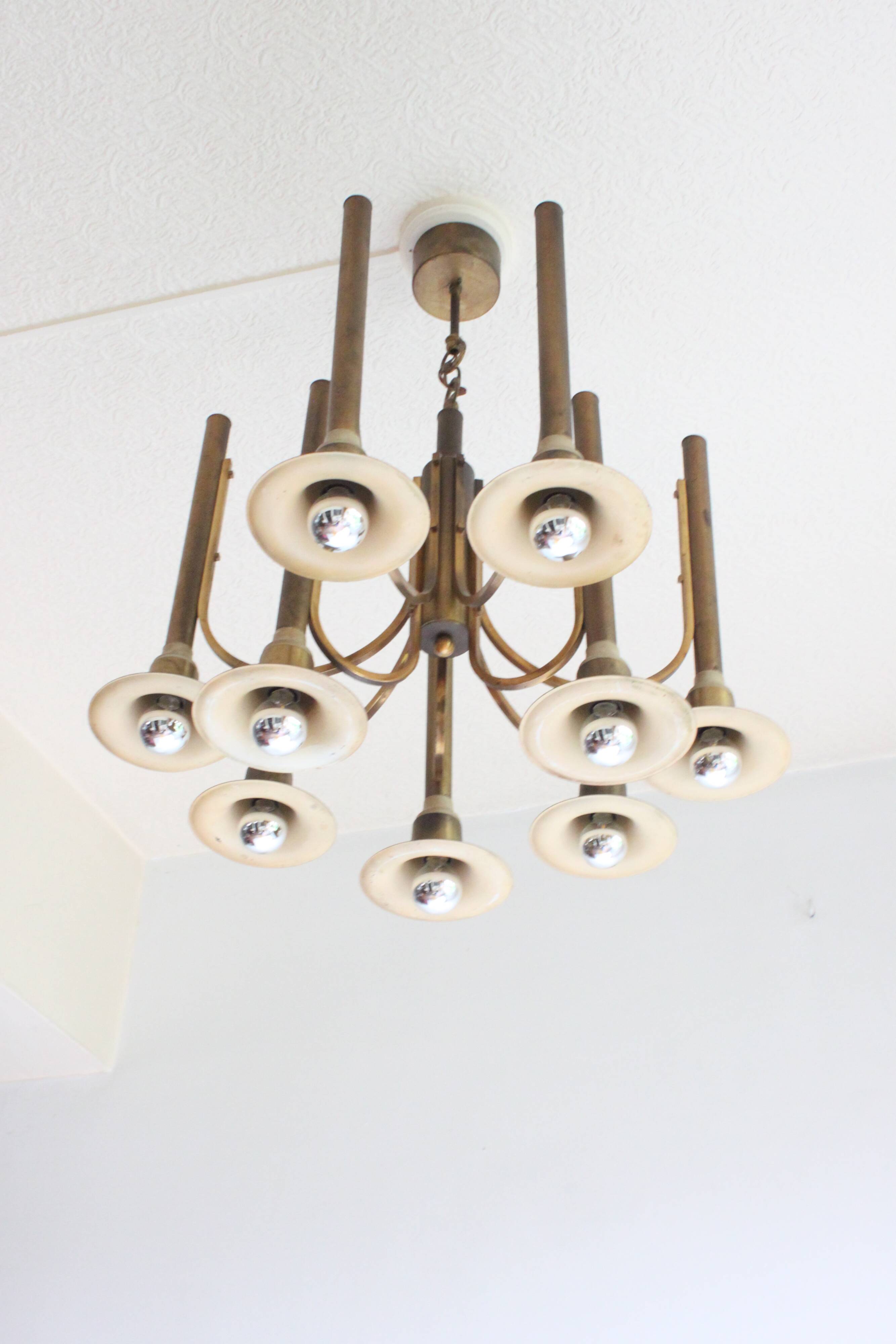 Brass trumpet chandelier, 1970s