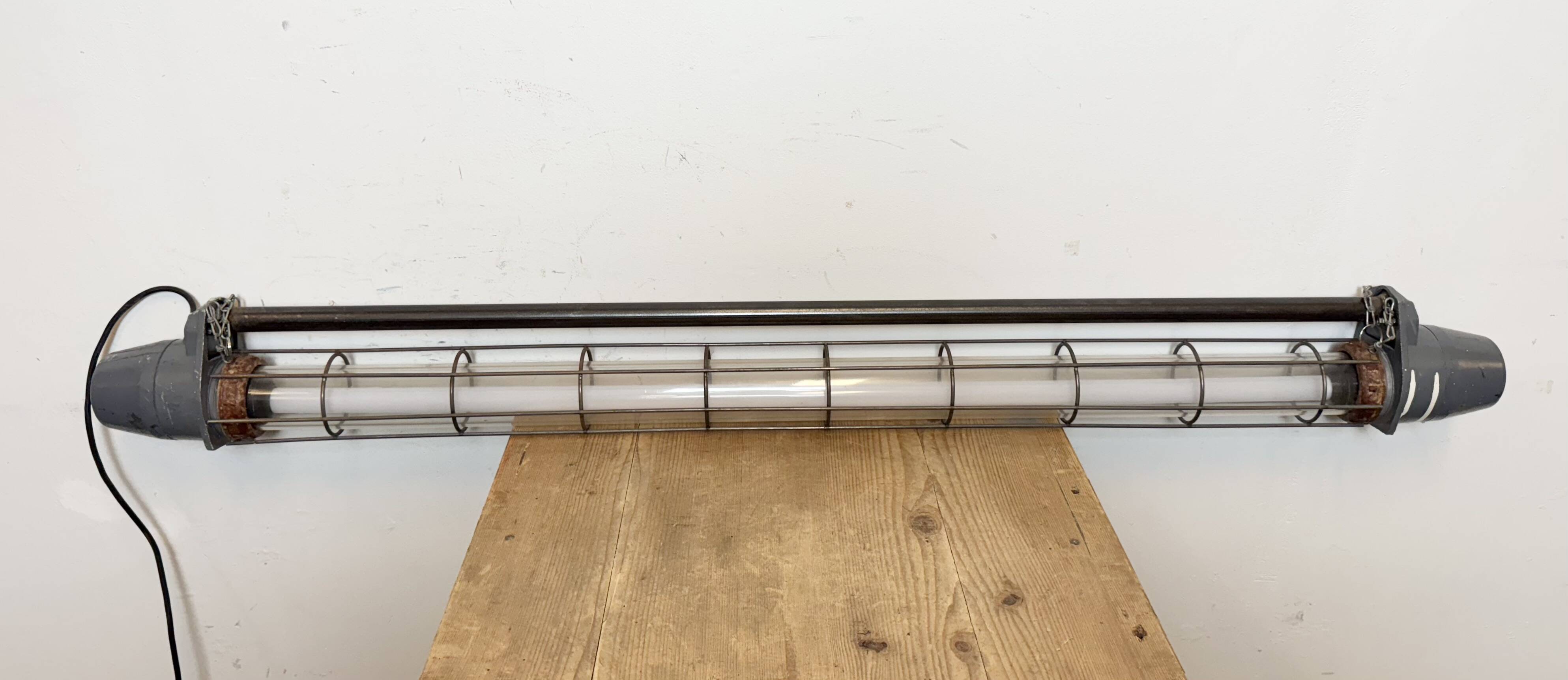 Large Grey Soviet Industrial Hanging Tube Light, 1970s