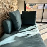 Méridienne Caravane – duck blue linen chaise longue