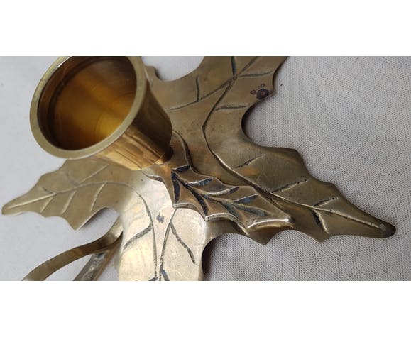 Brass holly candlestick