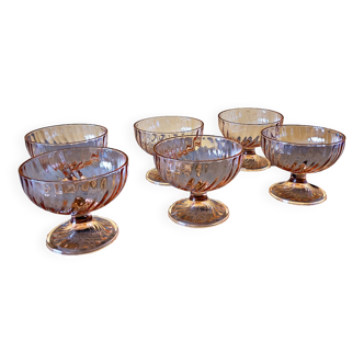 Vintage rosaline arcoroc luminarc pink glass ice cream cups (set of 6)