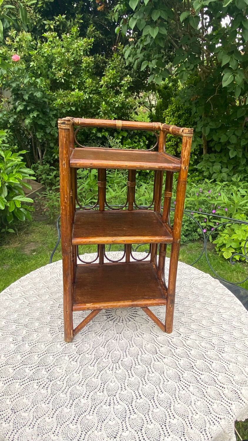 Bedside table, end table, vintage rattan shelf