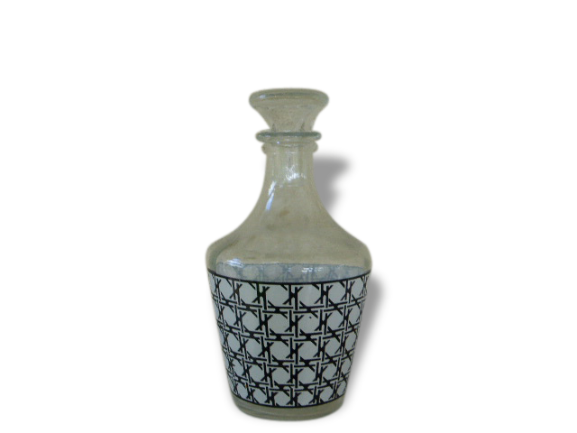 Carafe has liquor, caning vintage 1960 geometric patterns