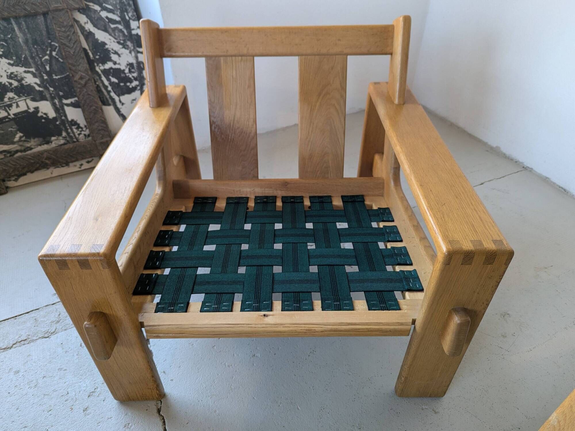 Pair of raw oak and leather armchairs by Esko Pajamies for Asko, Finland.