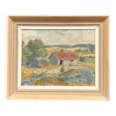 Huile originale sur panneau dur – « Paysage » par E. Johansson – Signé – Vintage et encadré – 45 × 37 cm (17,7" × 14,6")
