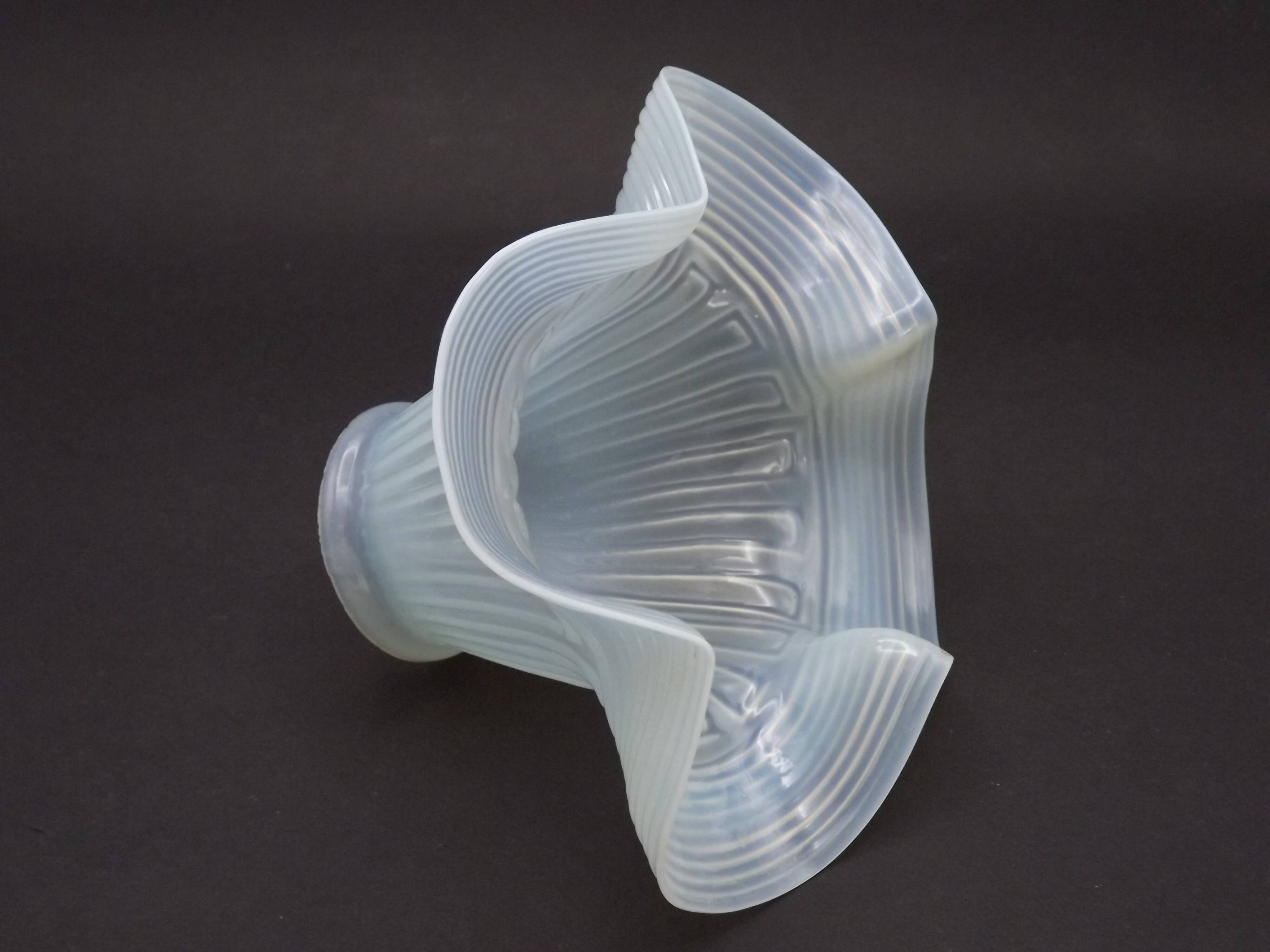 French vintage pale blue opaque glass replacement shade with frilled edge.