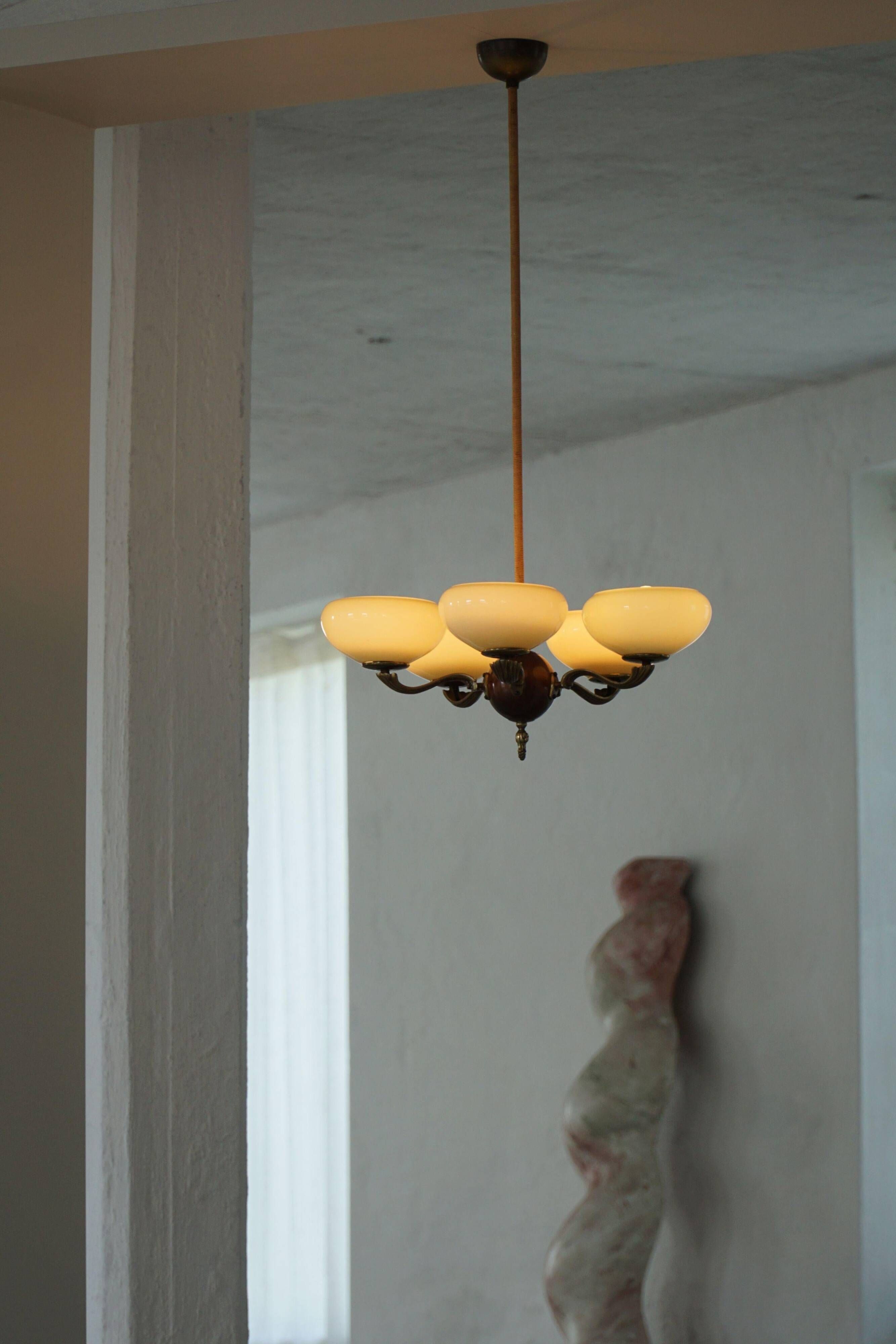 Five-armed chandelier by Paavo Tynell, Model No 1386/5 for Taito, Finland, 1930s.