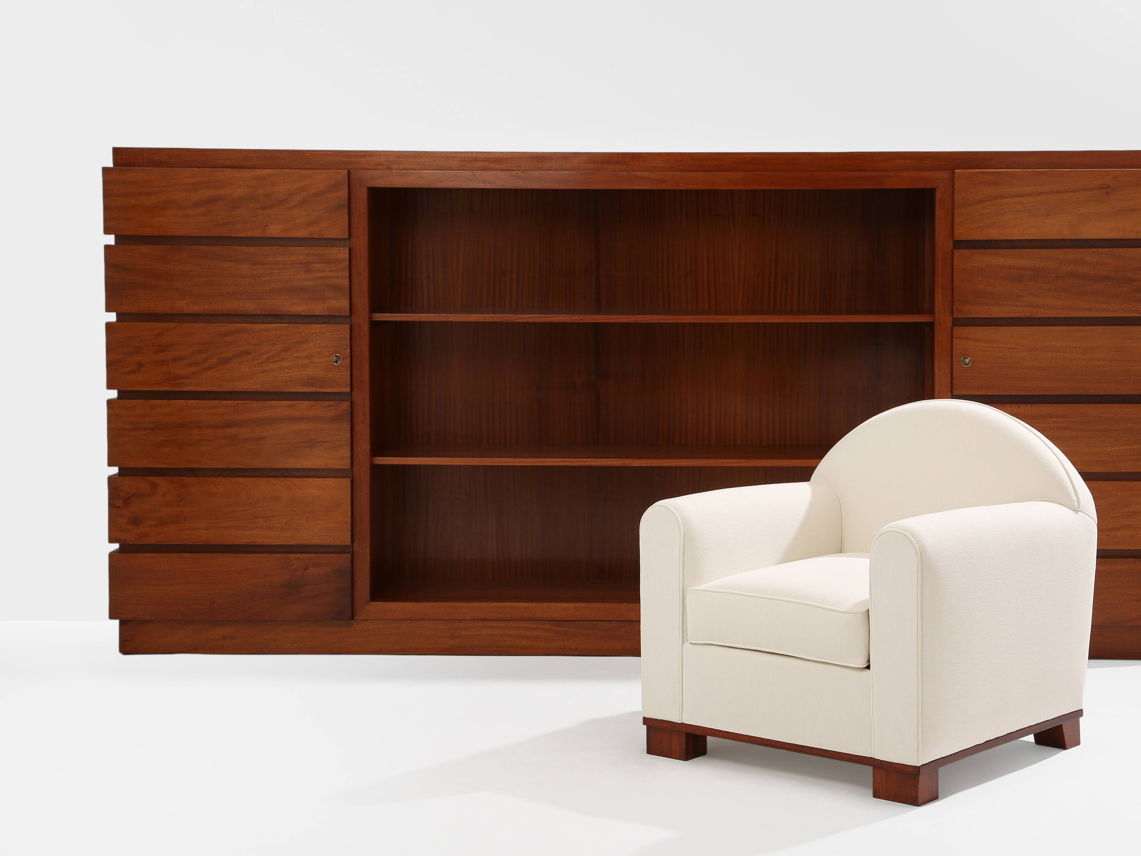 Jacques Adnet pair of modernist club armchairs in rosewood 1931