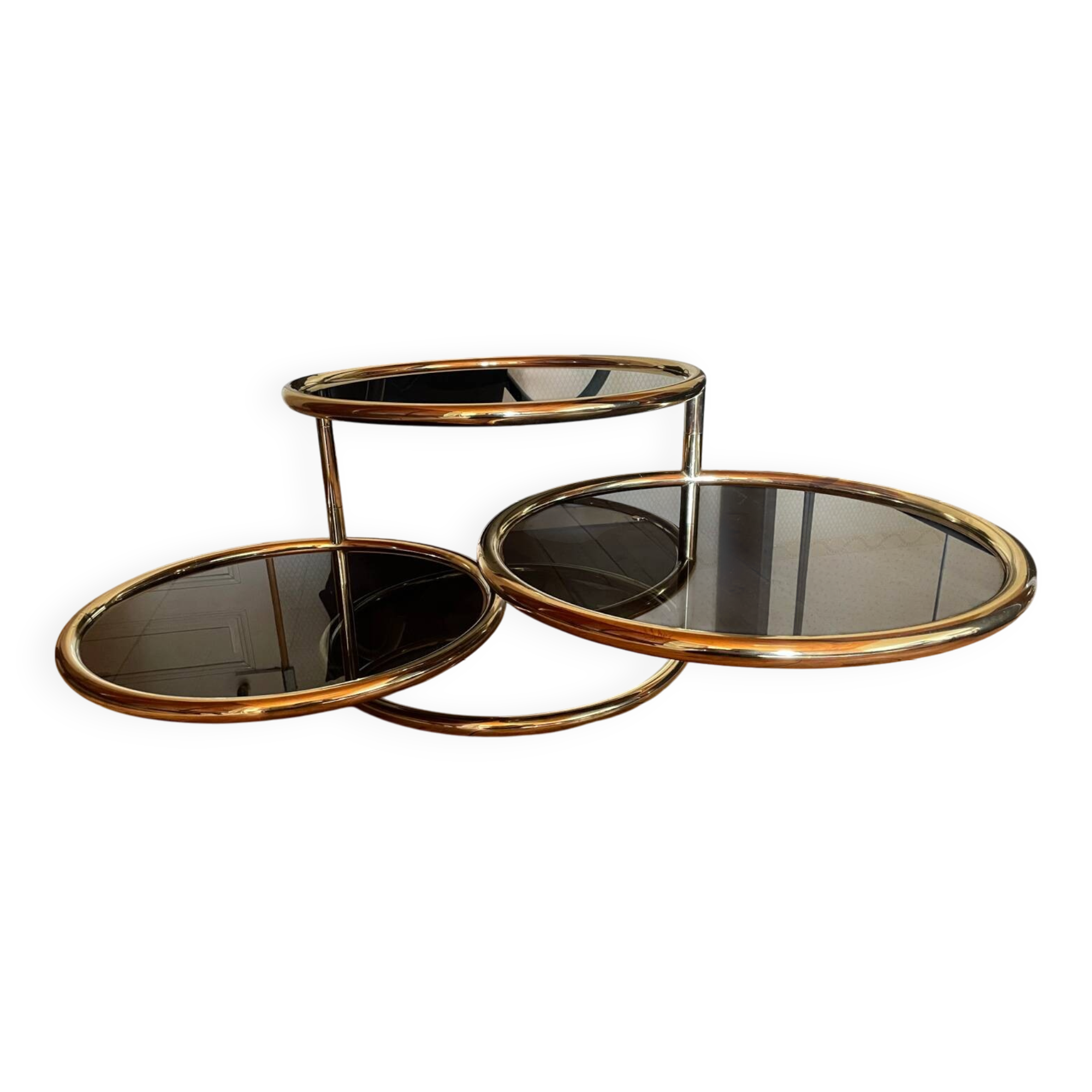 Postmodern Italian Gold Swivel Coffee Table, Milo Baughman Style