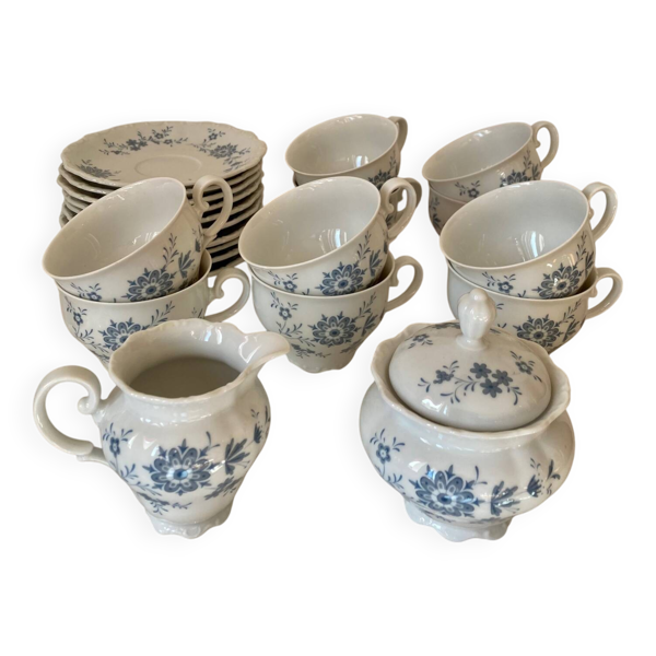 Service thé «&nbsp;Fleurs bleues&nbsp;» porcelaine Allemande