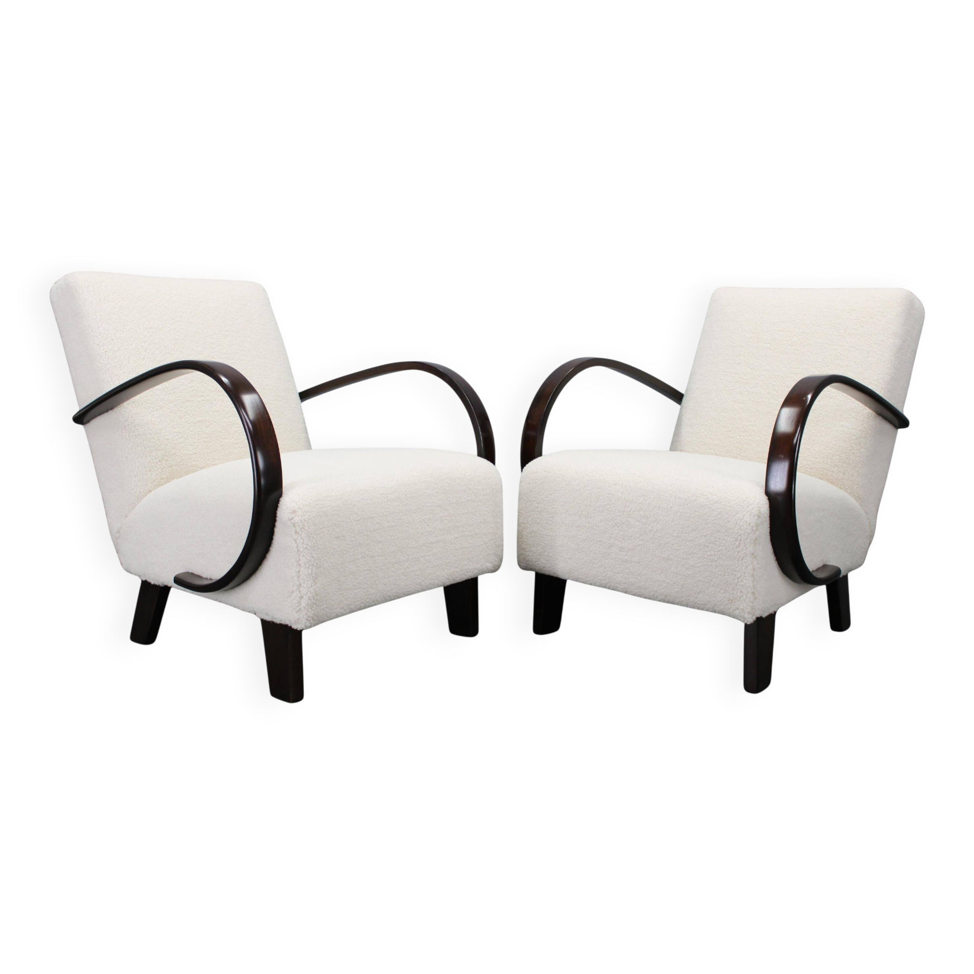 1940s Art Deco armchairs by Jindřich Halabala, beech wood upholstered