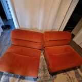 Superb pair of 70s drivers, orange velvet, plastic shell ...
