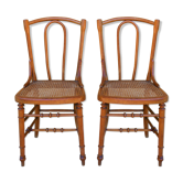 Pair of bistro chairs canned, made in France, by model BvV deposited