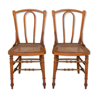 Paire de chaises bistrot cannées, fabrication française, par BvV modèle déposé