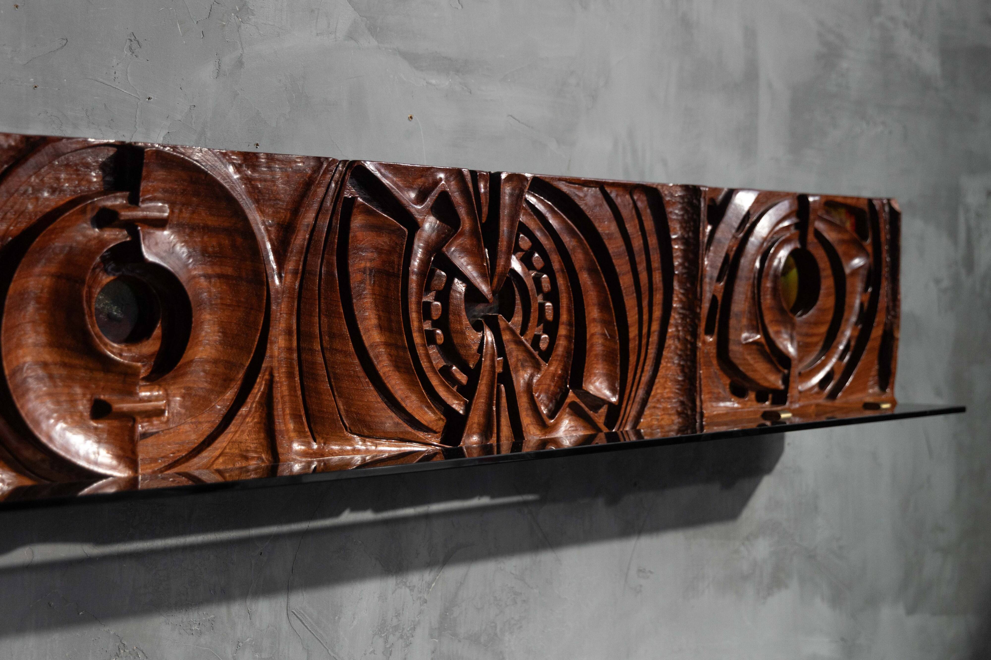 Carved wooden wall panel by Gianni Pinna, Italy, 1970s