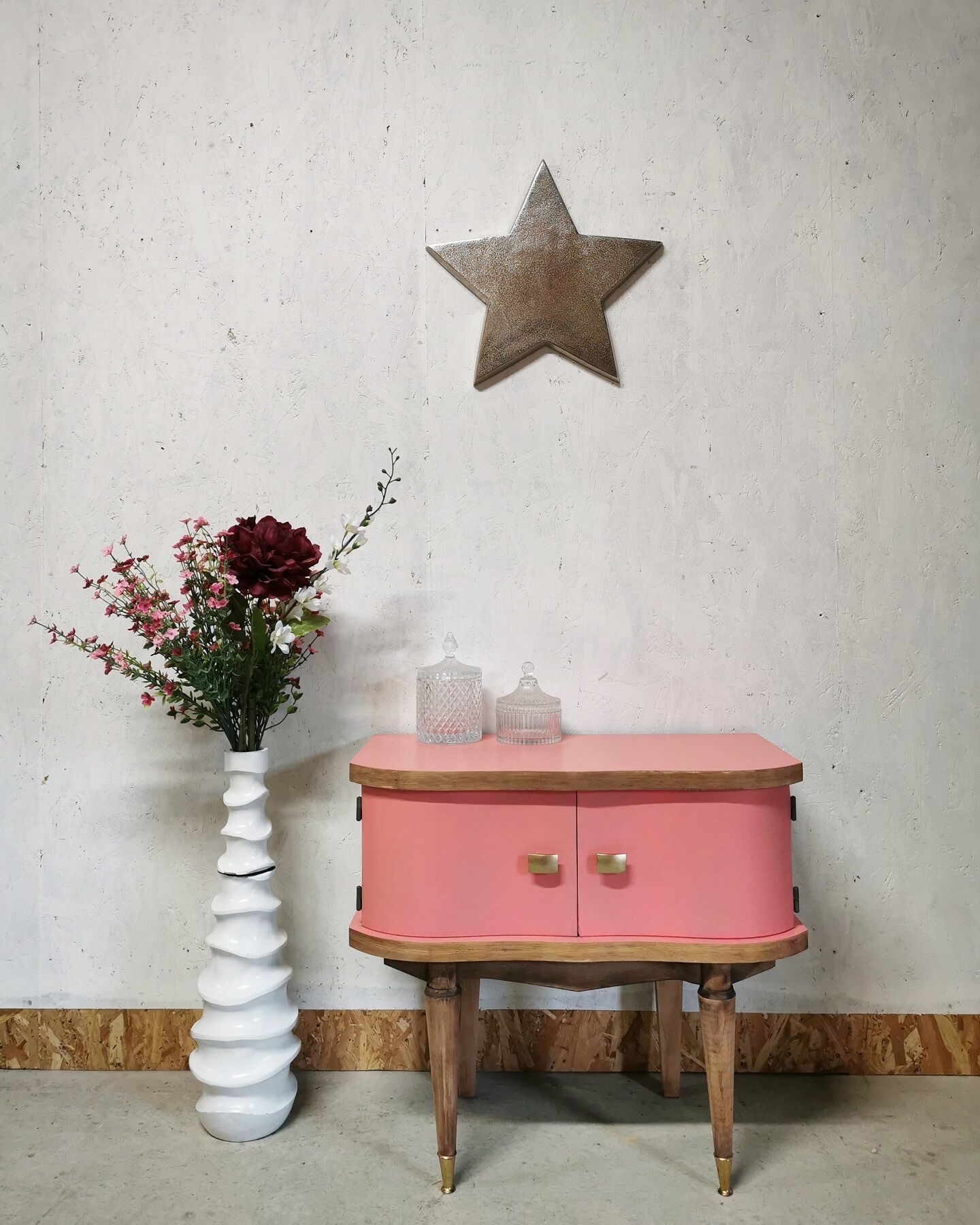 Powder pink vintage bedside