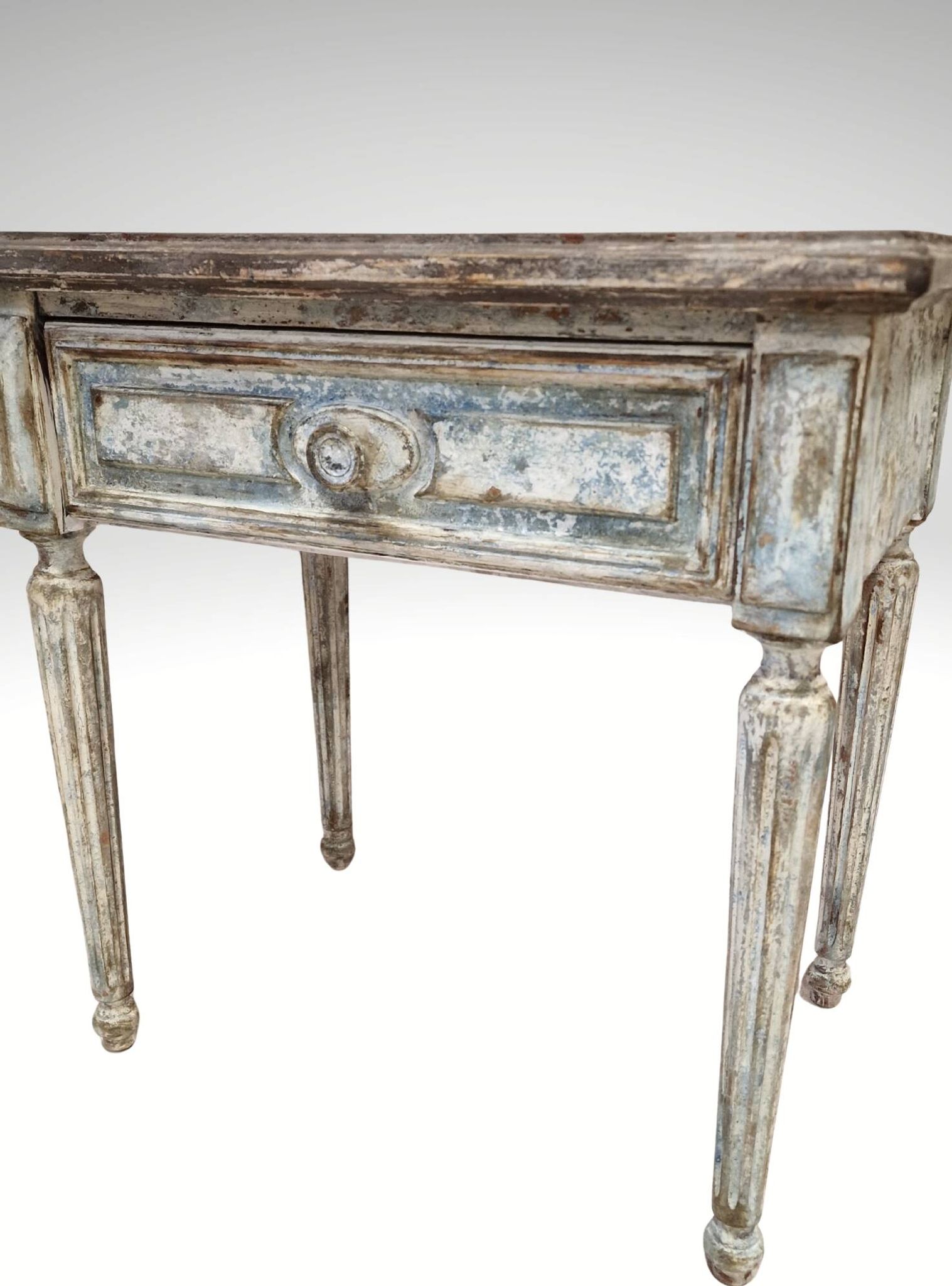 Pair of Louis XVI style bedside tables with patina