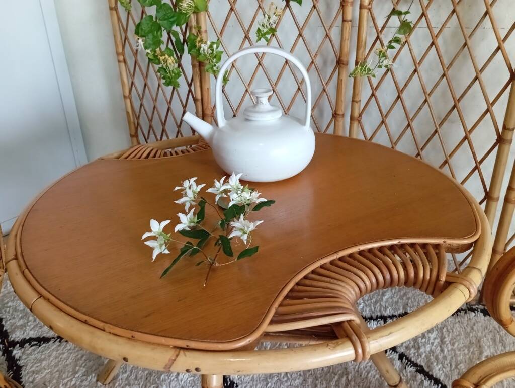 Rattan and oak coffee table from the 60s