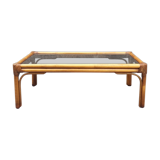 Rectangular coffee table in rattan and smoked glass 100x50