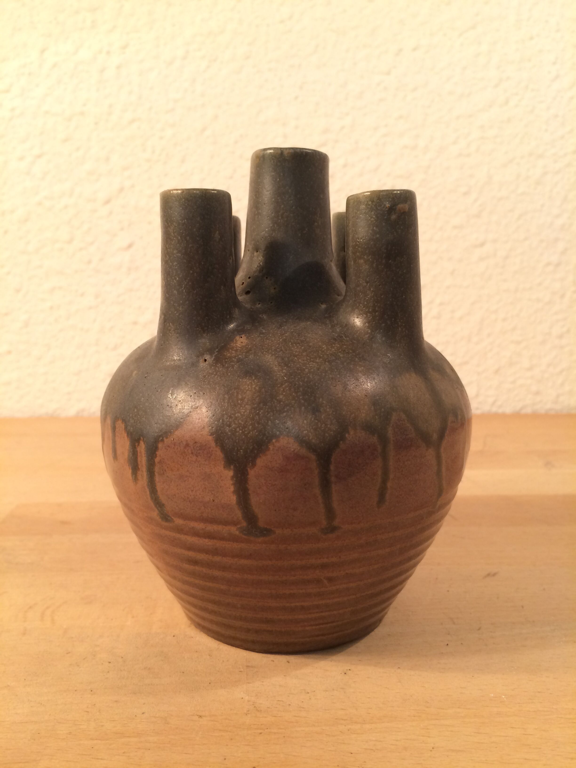 Vase with 5 ceramic necks 50s blue