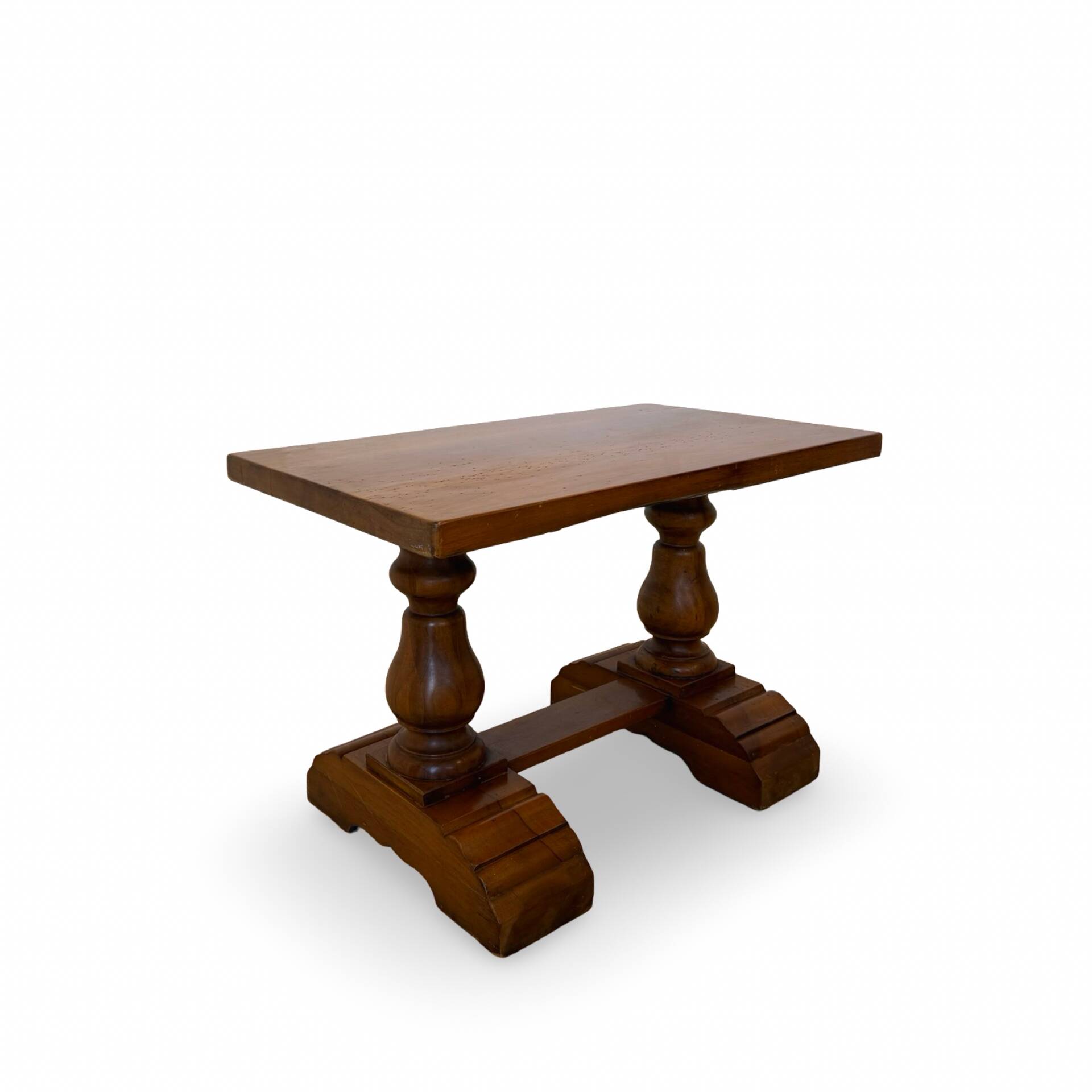 A small, rustic walnut wooden table, crafted from solid walnut wood, 1