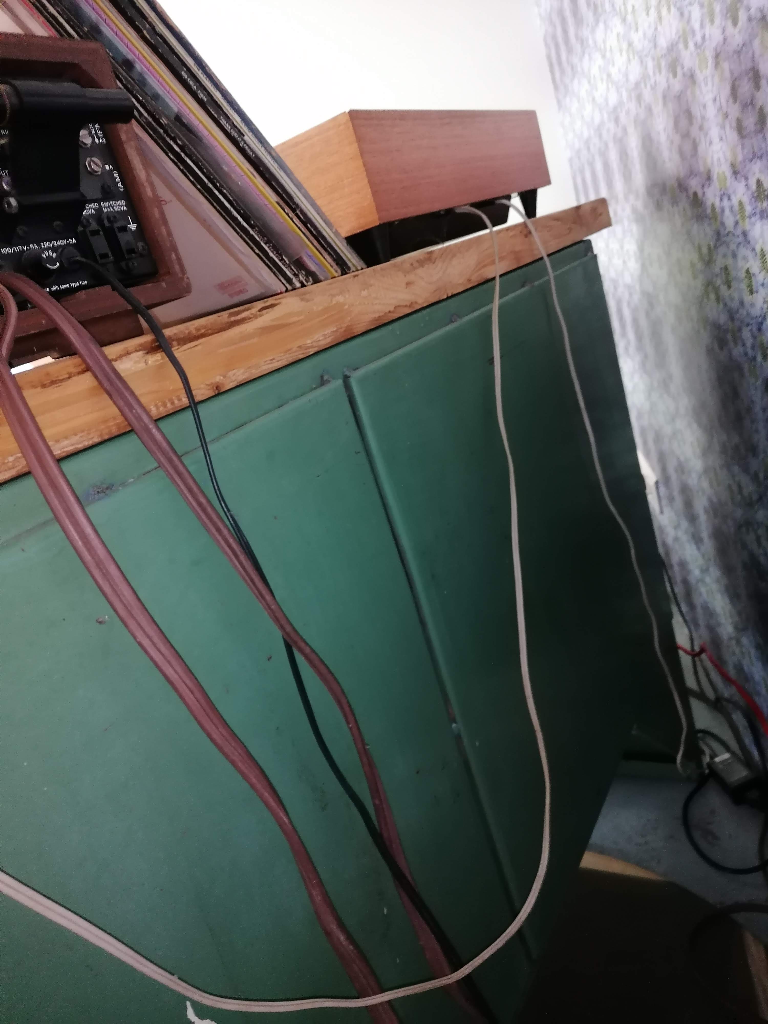 Old wooden garage workbench, industrial vintage.