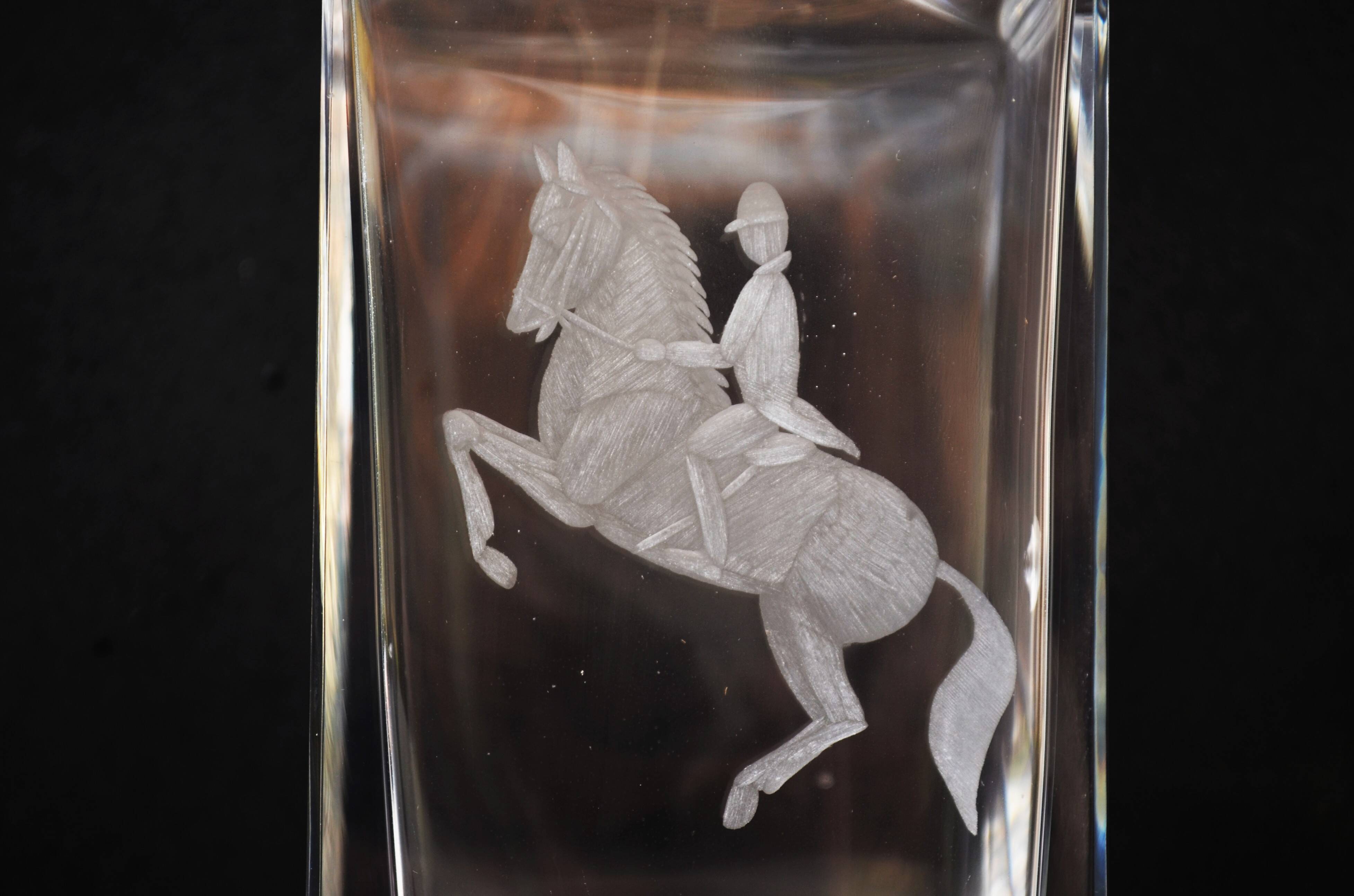 Vintage Mid Century Whiskey Square Engraved Jockey Decanter Lead Crystal