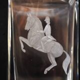 Vintage Mid Century Whiskey Square Engraved Jockey Decanter Lead Crystal
