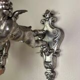 Pair of wall sconces, cherubs, angels, silvered