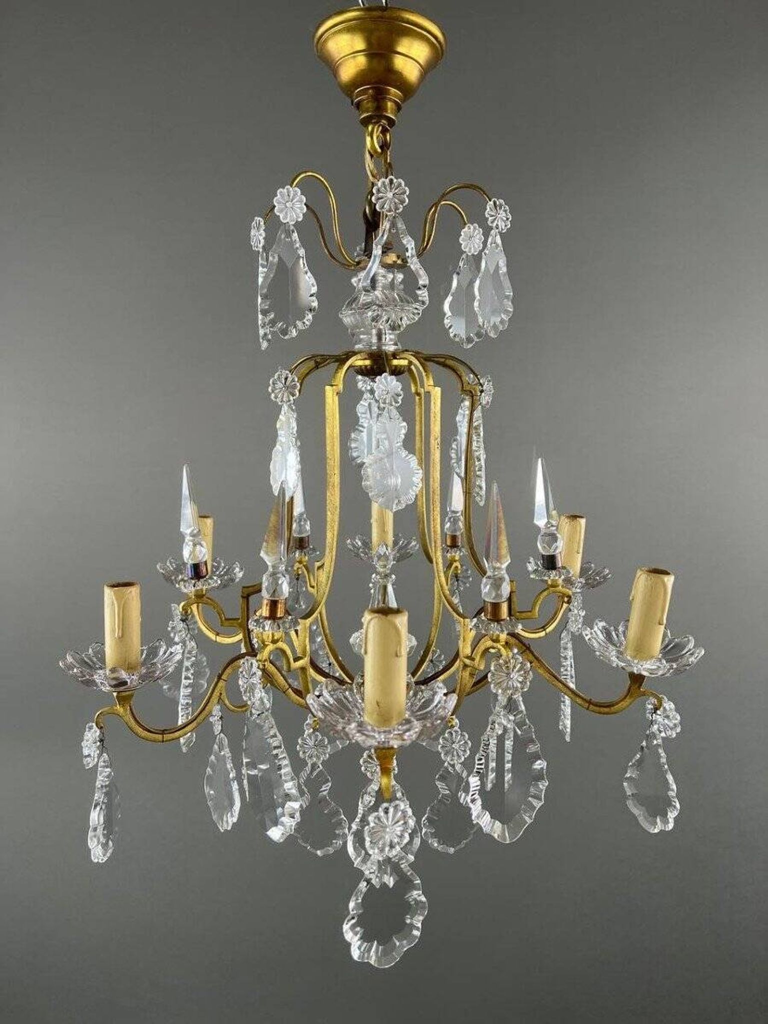 Lustre En Laiton Et Cristal, XXe Siècle