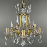 Lustre En Laiton Et Cristal, XXe Siècle