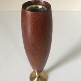 Candlestick Scandinavian brass and teak design 60s