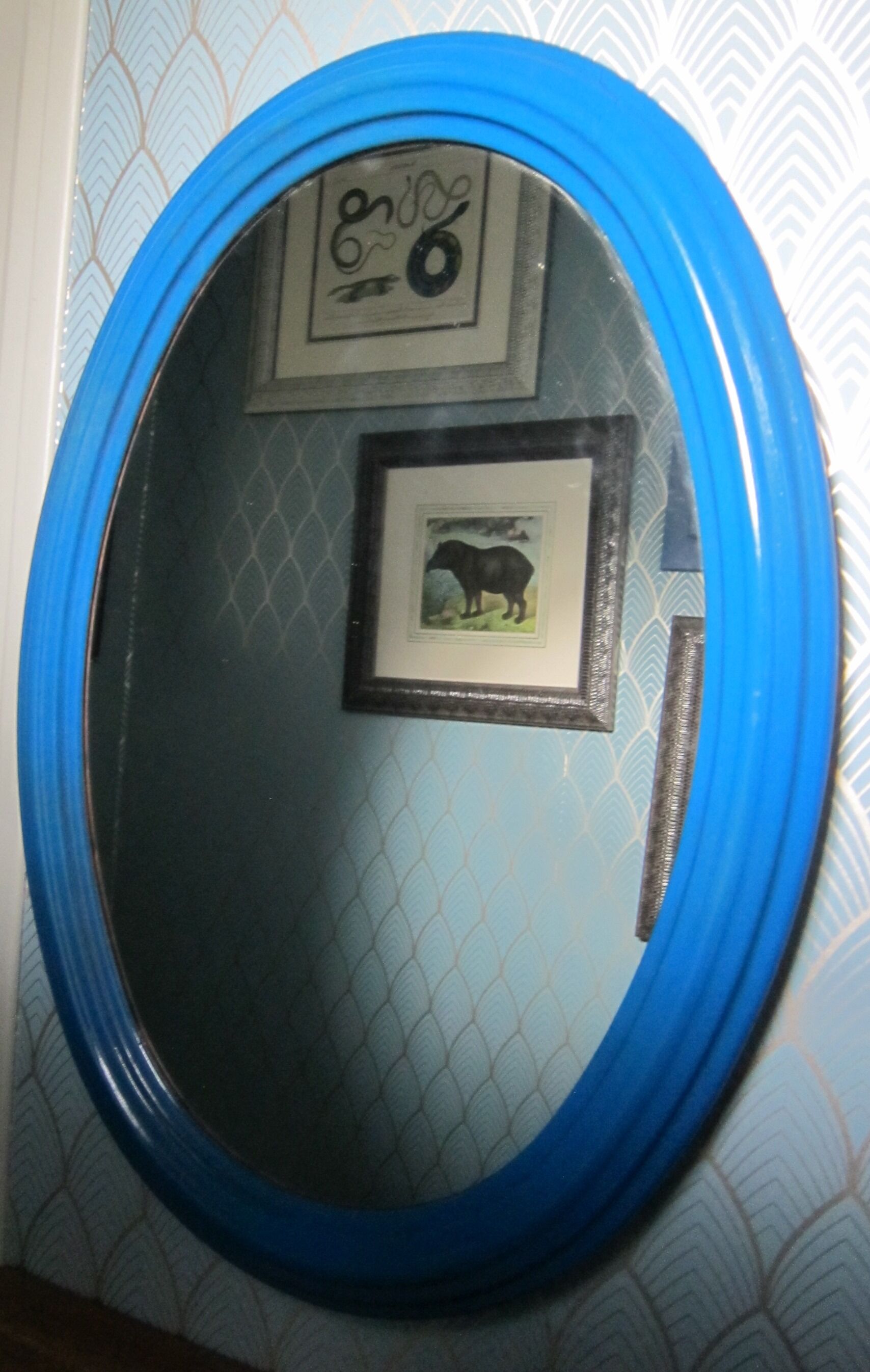 Blue pine oval mirror 50x67cm