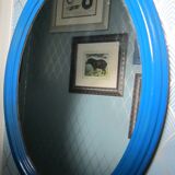 Blue pine oval mirror 50x67cm