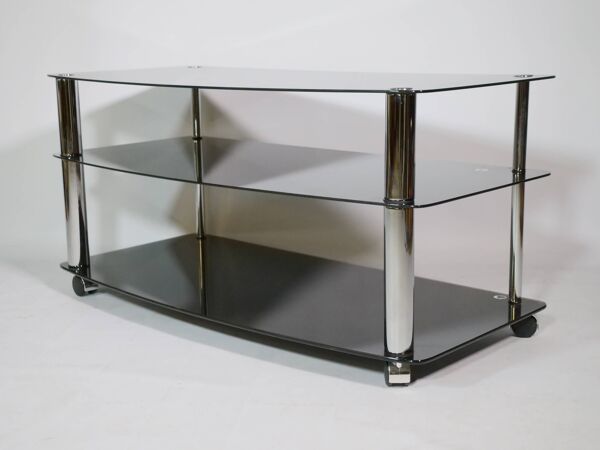 Commode vintage à roulettes avec étagère en verre des années 80