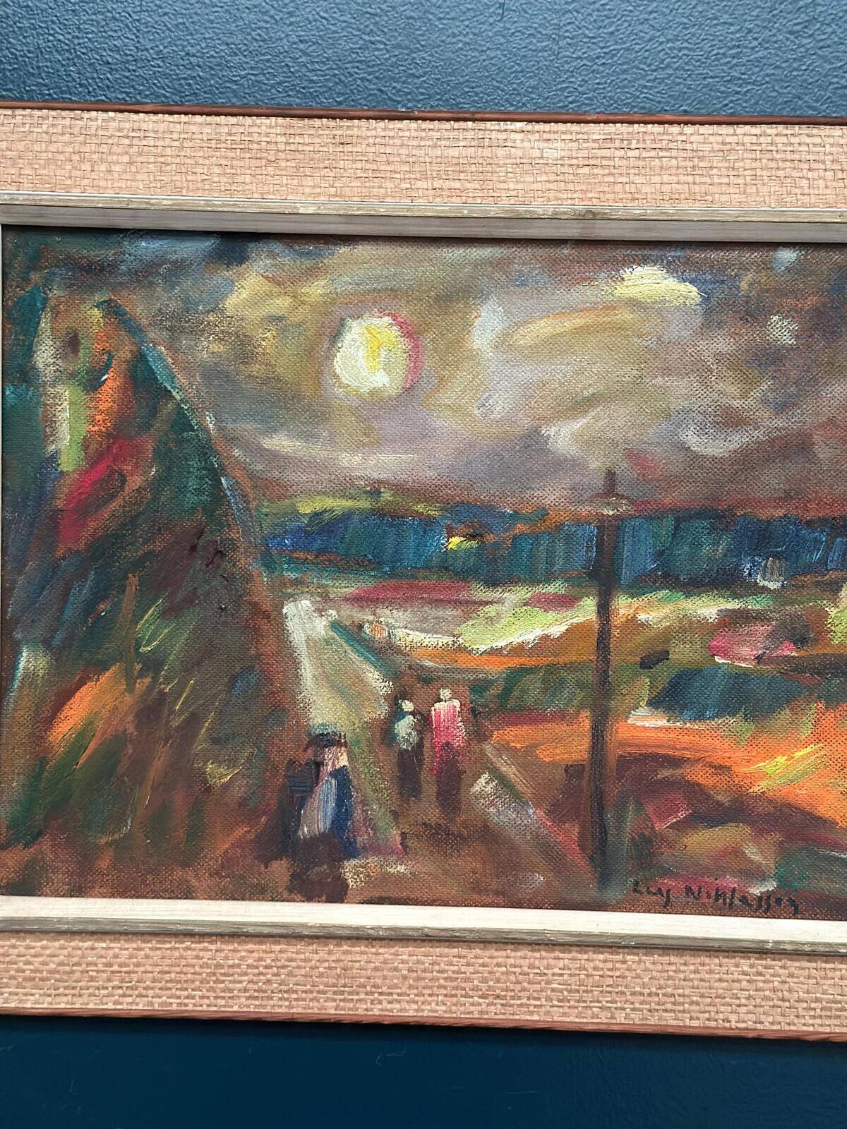 Original Swedish Oil on Panel – “Landscape with Figures” by Lars Niklasson