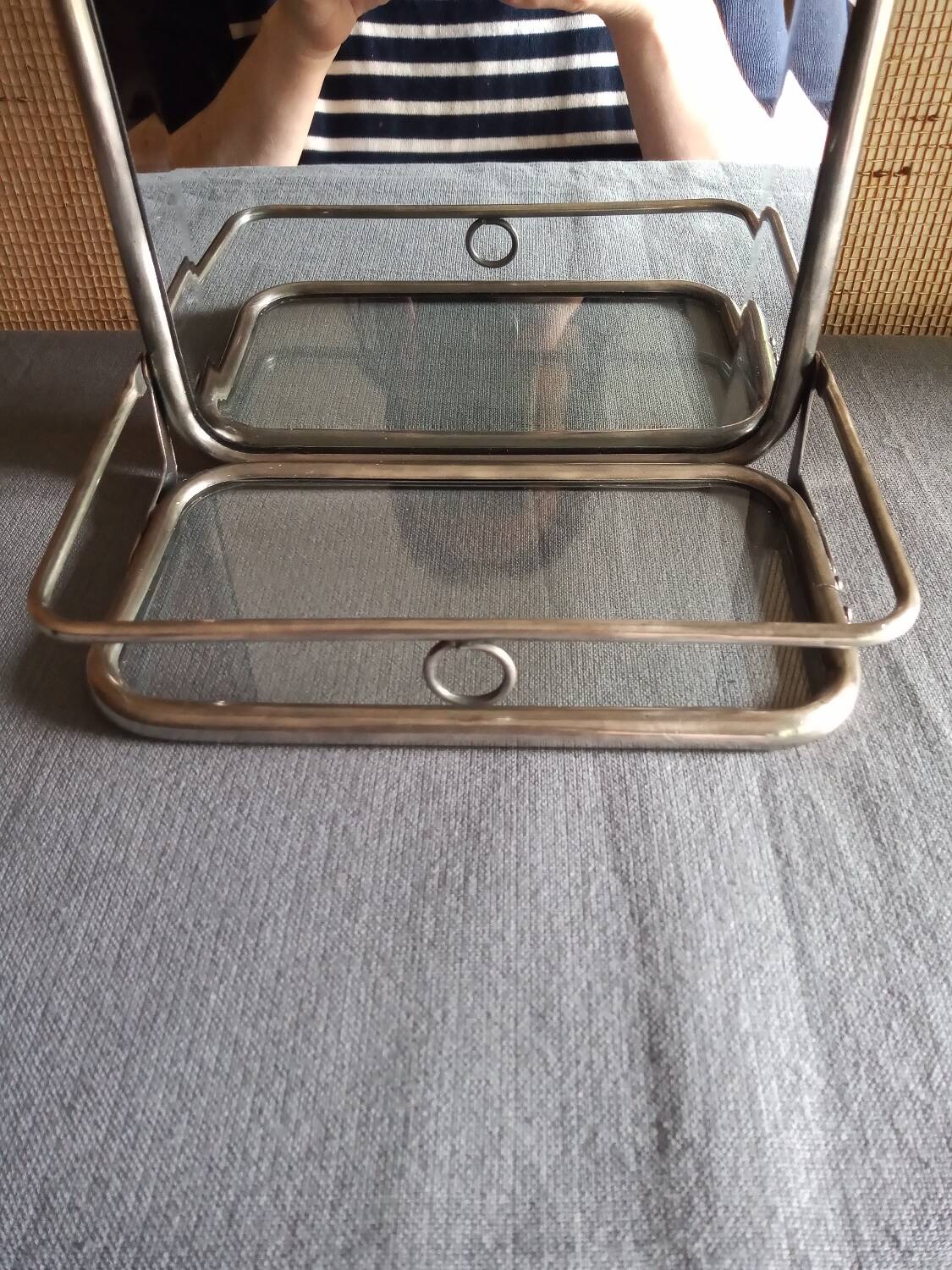 Barber mirror with shelf