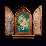 Florentine-style religious triptych in carved wood and gilded stucco, mid-20th century