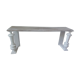 Bench, bed end on pearl grey patinated wheels, powder white, bleached wood seat
